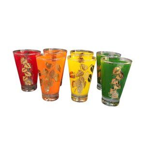 Vintage Libbey Grape Leaf Glasses Set of 7 | Gold Leaf Barware | 1950s–60s Multi